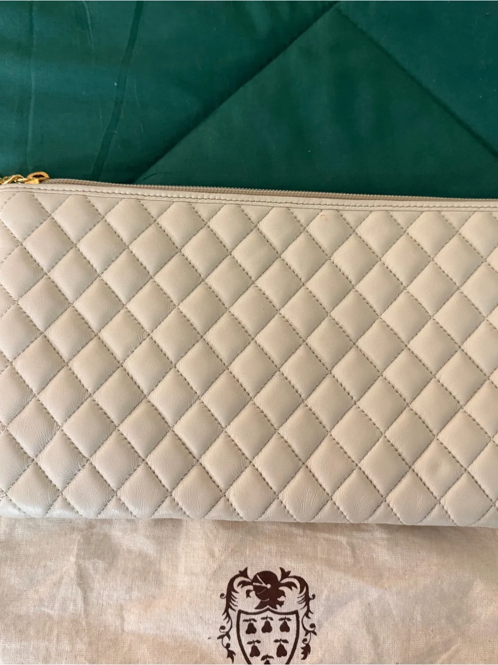 Quilted Leather Clutch in Light Beige